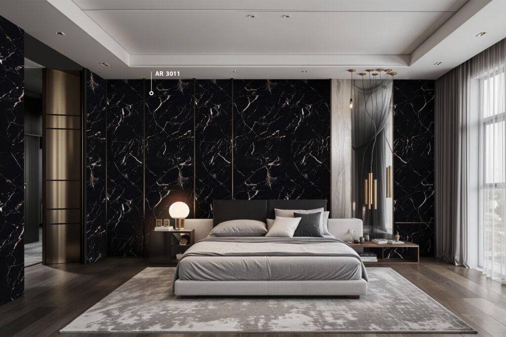 Advance Laminates Black Fire Stone 8x4 ft High Gloss marble & stone laminates Black AR_3011