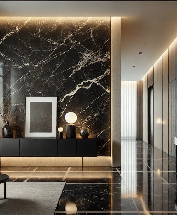& Stone Laminate 8x4 ft High Gloss 3 mm - Black Marble