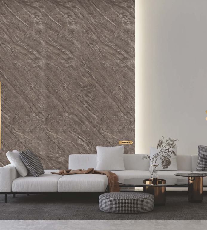 Rough Carrara Marble & Stone Laminate 8x4 ft Texture 1 mm - Brown Royal