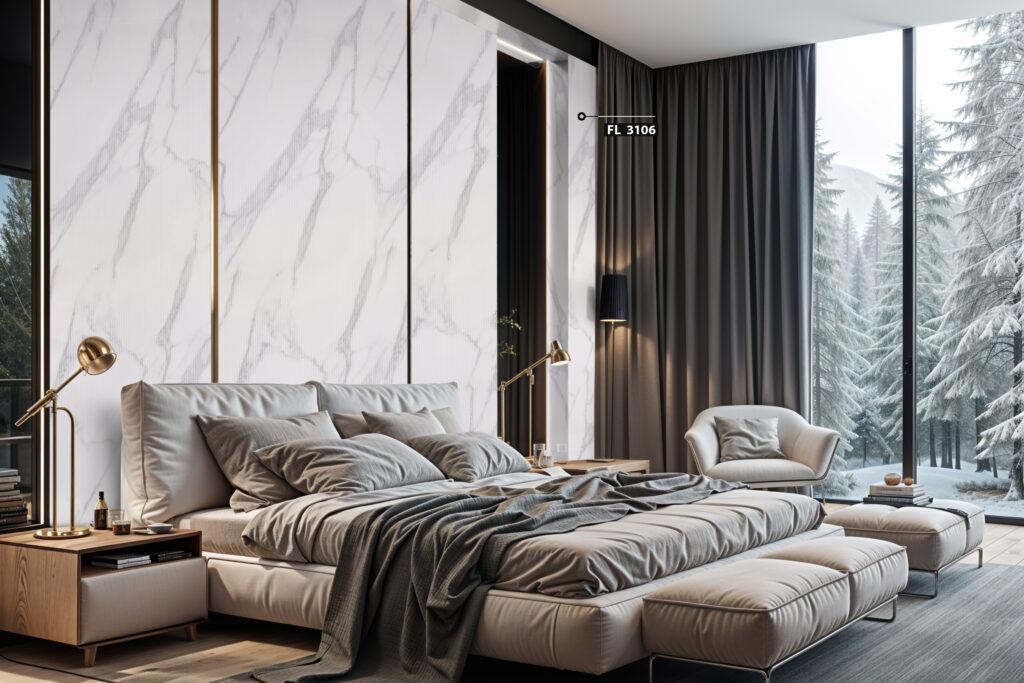 Advance Laminates Maseio White Flute Stone 8x4 ft High Gloss marble & stone laminates White FL_3106