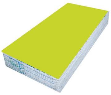Glossy green plain laminate sheet with visible layered edge and smooth surface finish.