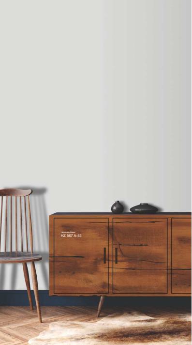 Brown wood laminate cabinet with textured finish and black handles, showcasing wood grain pattern in a modern interior