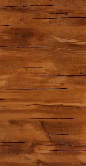 Brown wood grain laminate with textured finish and visible wood pattern and dark streaks.