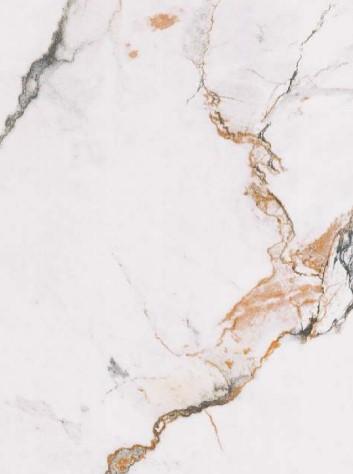 White marble laminate with gold and grey veins, textured finish, mimicking natural stone pattern and appearance.