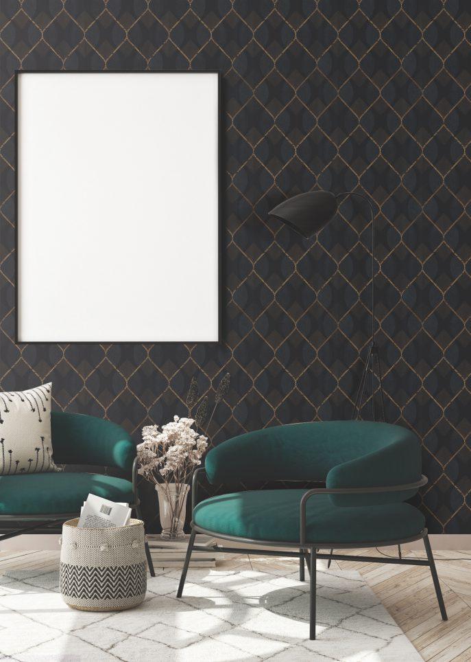 Foxtort PVC Patterns Rosenbusch Copper Chain Dark Designer Laminate 8x4 ft Texture 1.25 mm - PDG 926
