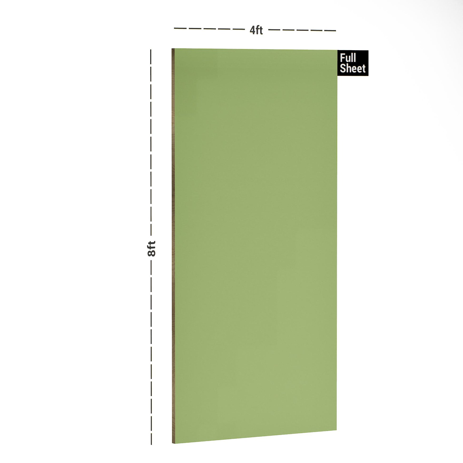 Lime green plain laminate sheet with matte finish and dimensions 8x4 ft displayed with size labels.