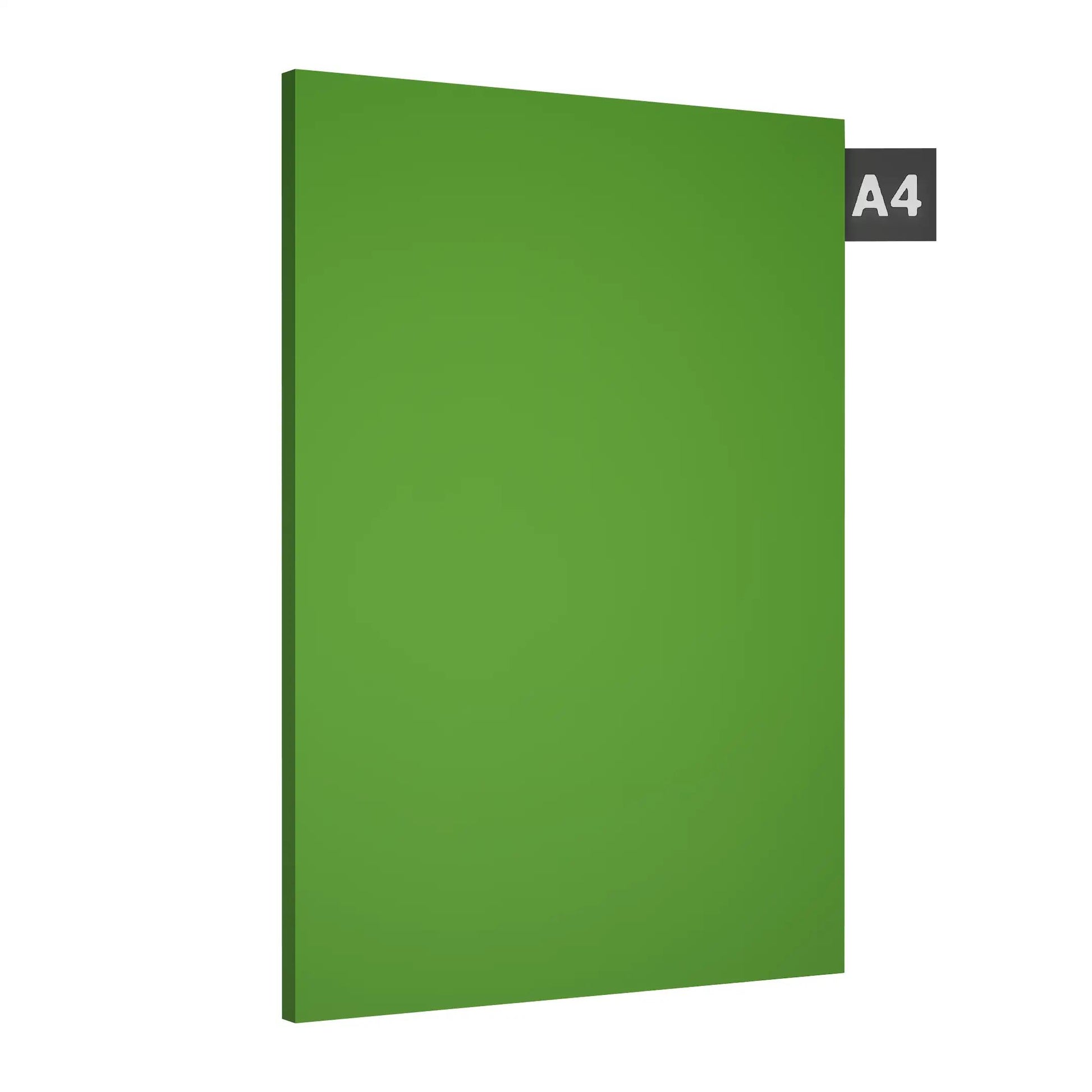 Lawn green plain laminate with suede finish and smooth texture, showing a solid green color and visible edge.