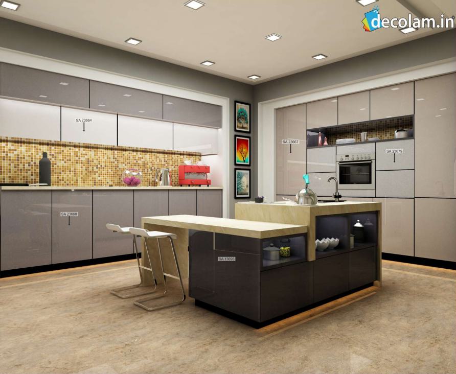 Decolam Golden Mettalic 8x4 ft High Gloss marble & stone laminates White SA_23664