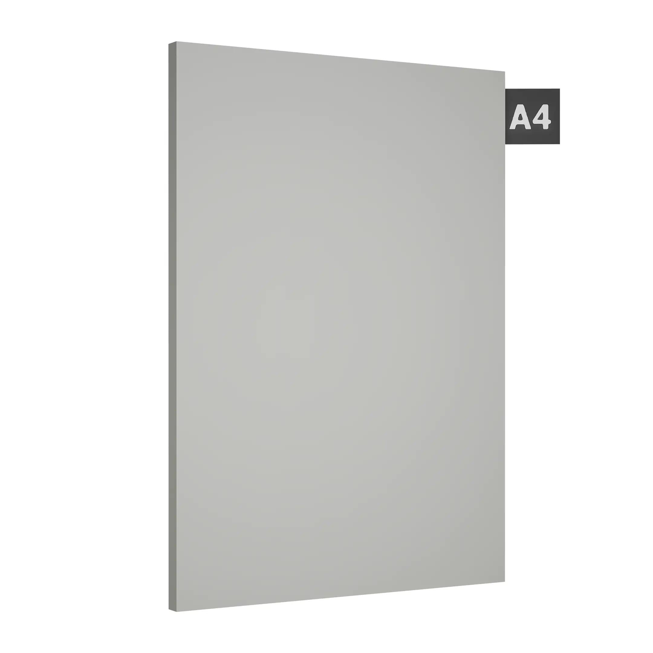 Grey plain laminate sheet with suede finish and visible edge, displayed against white background with A4 label.