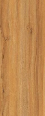Brown wood grain laminate with textured finish and natural knots, showcasing wood pattern and grain details.