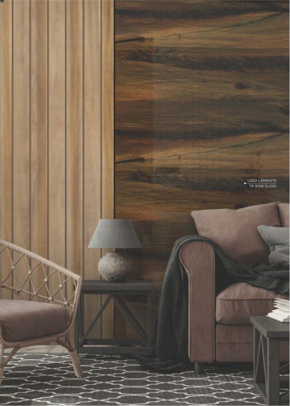 TR 9308 Smoke Distressed Crotch 8 ft x 4 ft Gloss Finish PVC Woodero Series Veneer - 1.5 mm