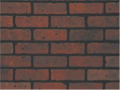 Red textured louver panel with brick pattern design, rough finish, visible texture and dark grout lines between brick