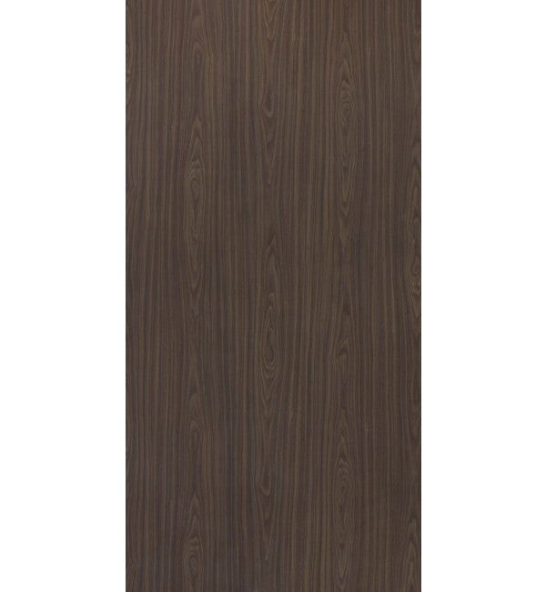 Brown wood grain decorative laminate with glossy finish and vertical wood pattern texture