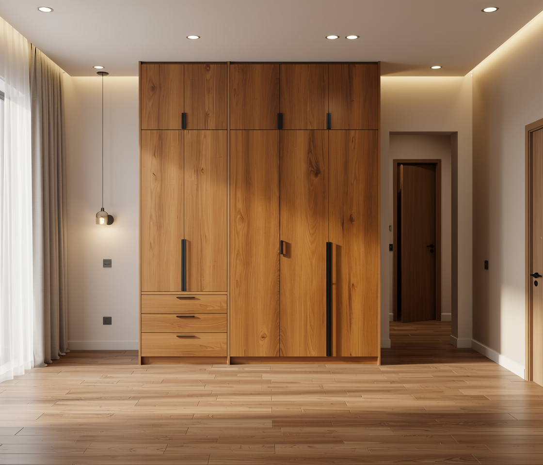 Brown wood laminate with textured finish and vertical grain pattern.