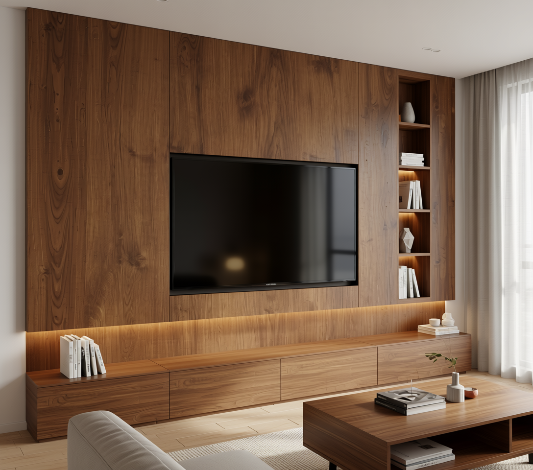 Brown laminate with wood grain texture and vertical grain direction.