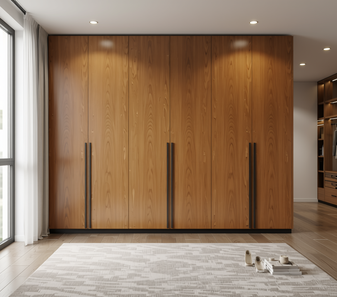 Brown laminate with wood grain texture and arched design on white background.