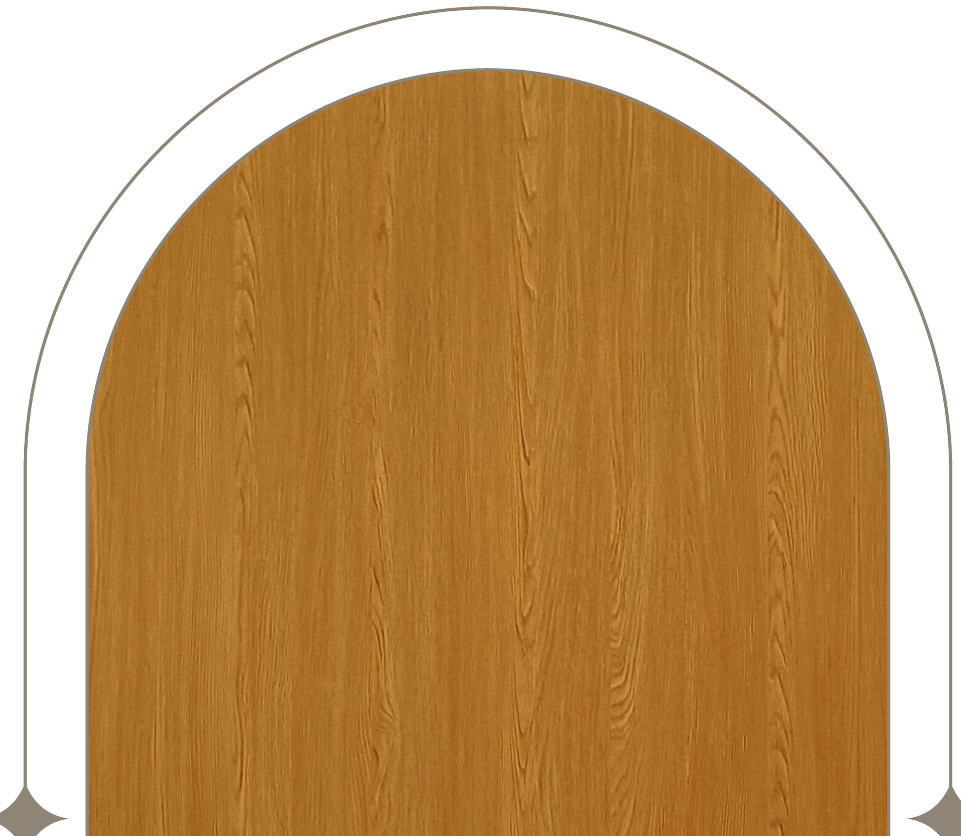 Brown laminate sheet with wood grain texture and arched edge design.