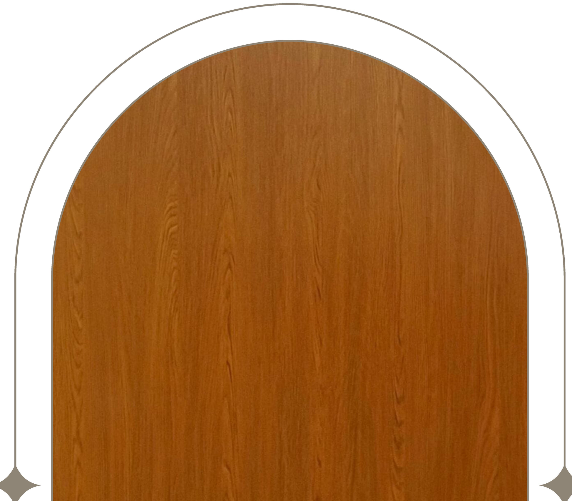 Brown laminate with wood grain texture and arched design on white background.