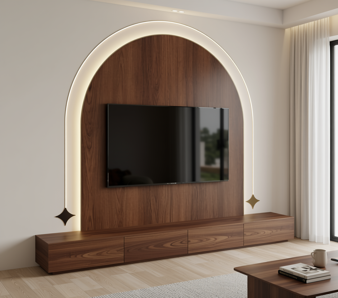 Brown laminate with wood grain texture and vertical grain direction.