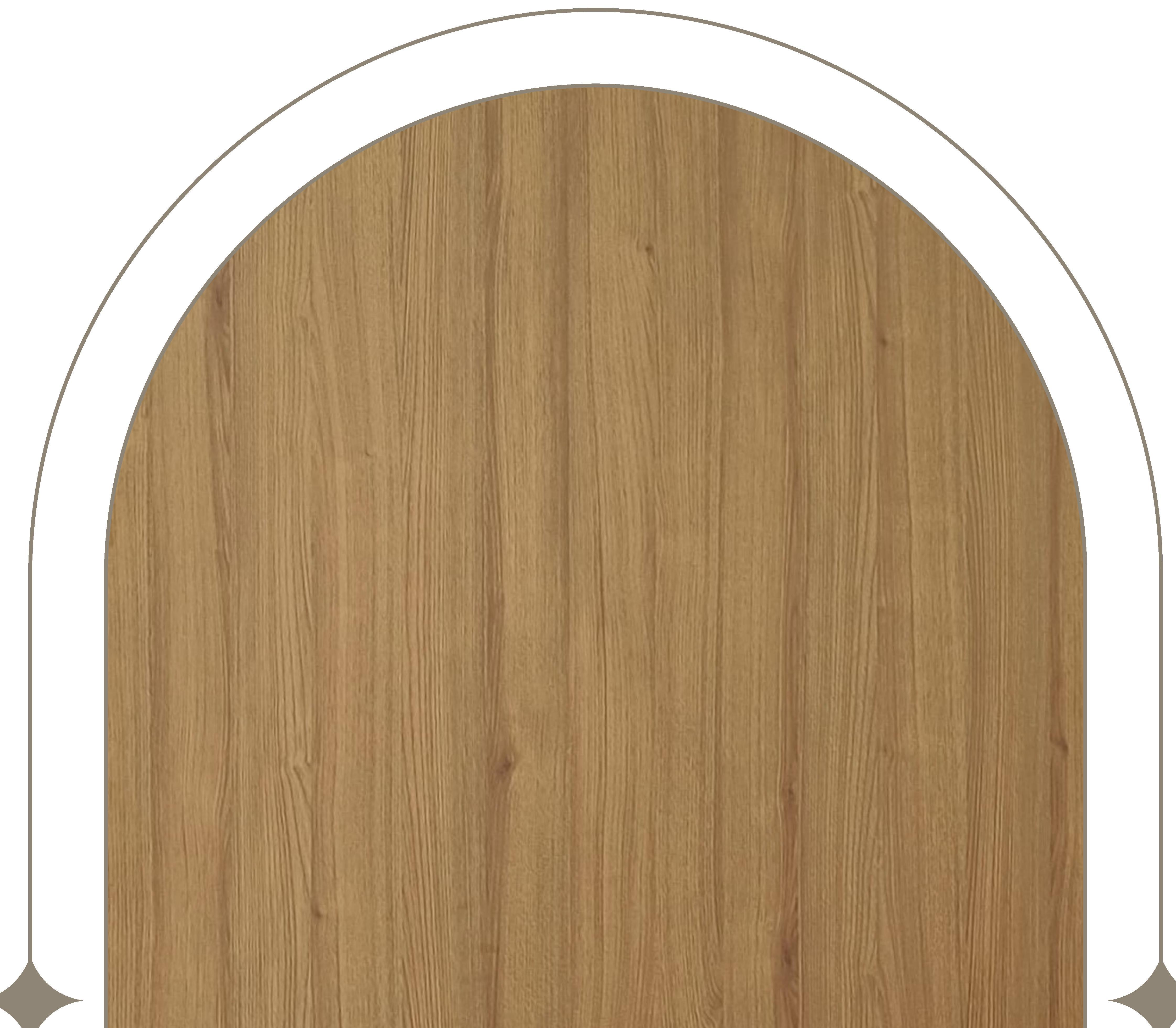 Brown laminate with wood grain texture and vertical pattern, featuring an arched design.