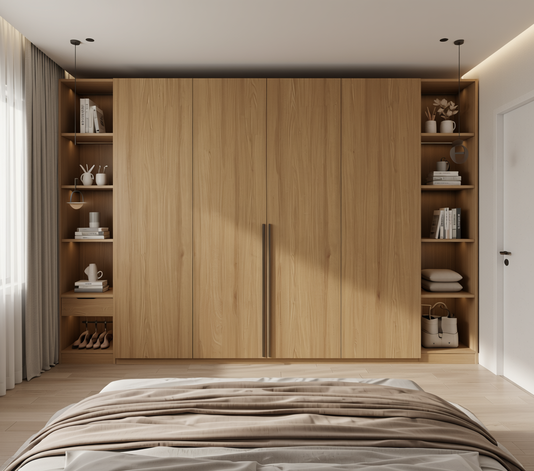Brown laminate with wood grain texture and vertical pattern, featuring an arched design.