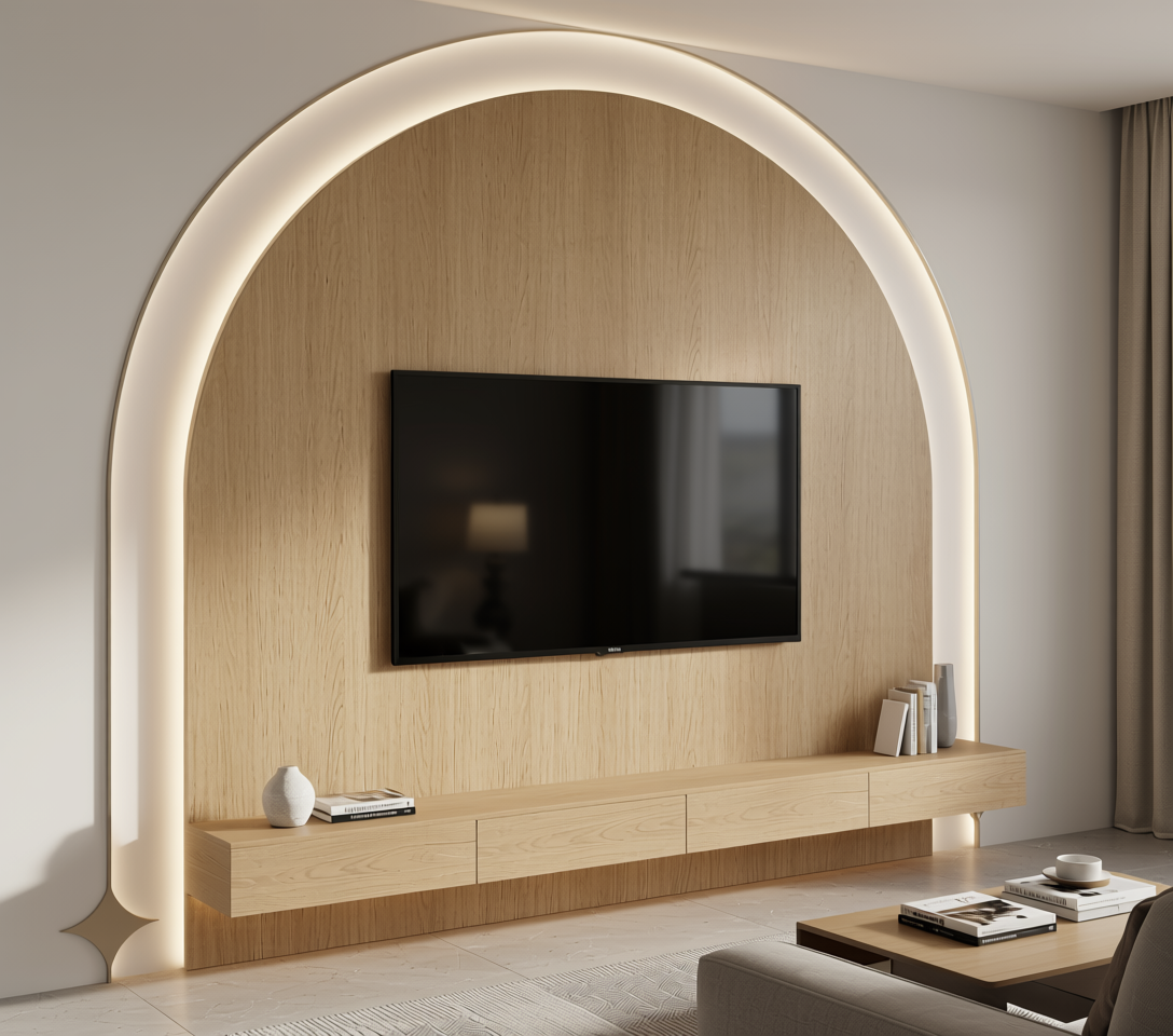 Beige wood grain laminate with textured finish and vertical grain direction.