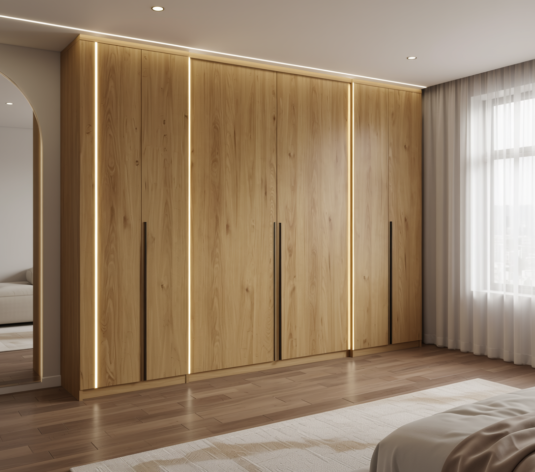 Brown wood laminate with textured finish and vertical grain pattern.
