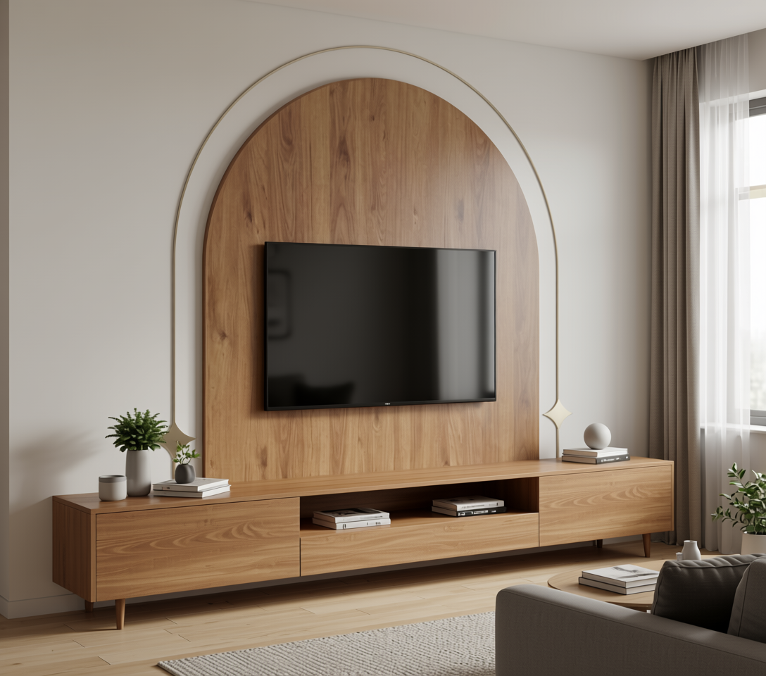 Brown laminate with wood grain texture and vertical grain direction.