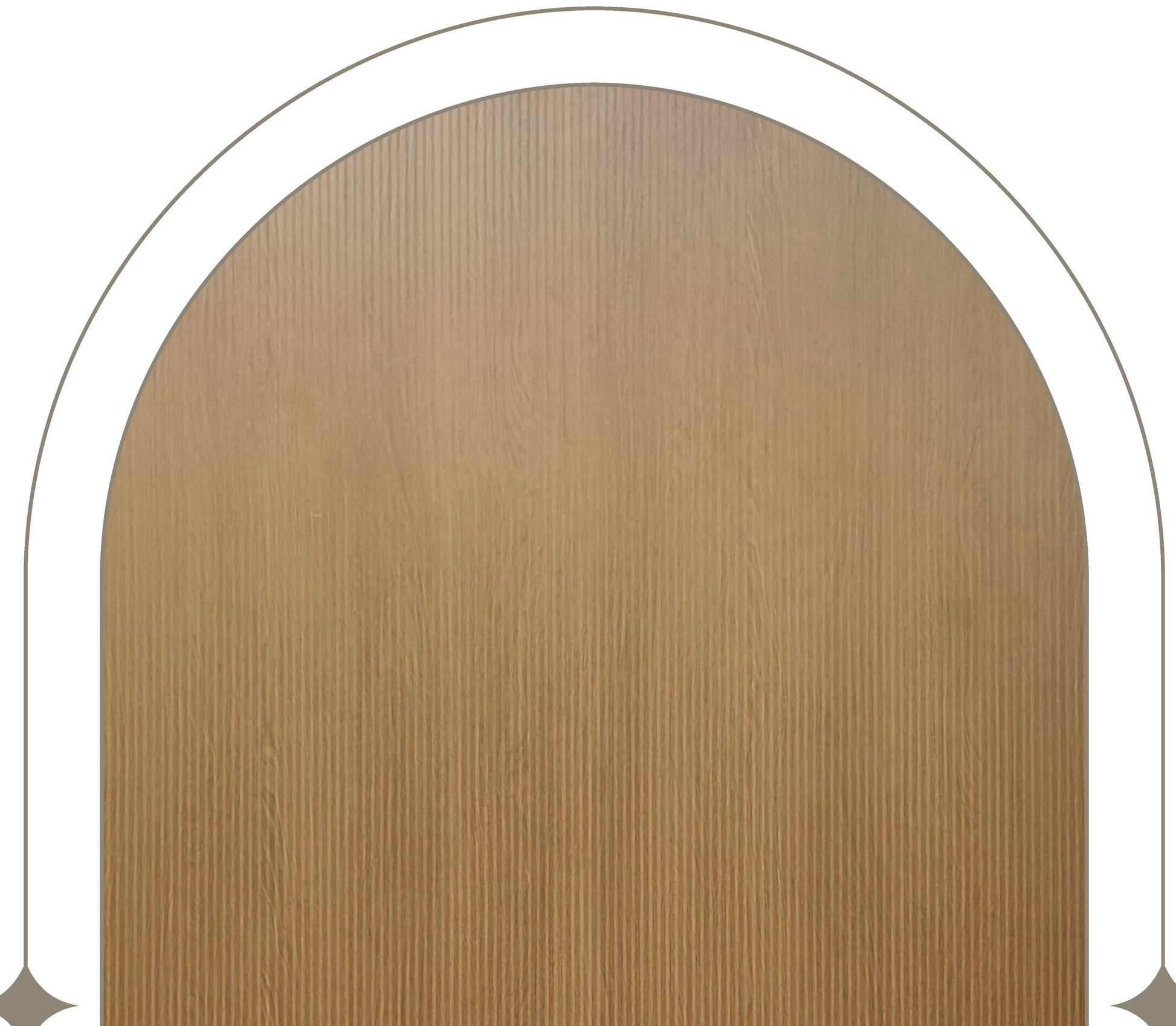 Brown wood laminate with vertical grain texture and arched white border.