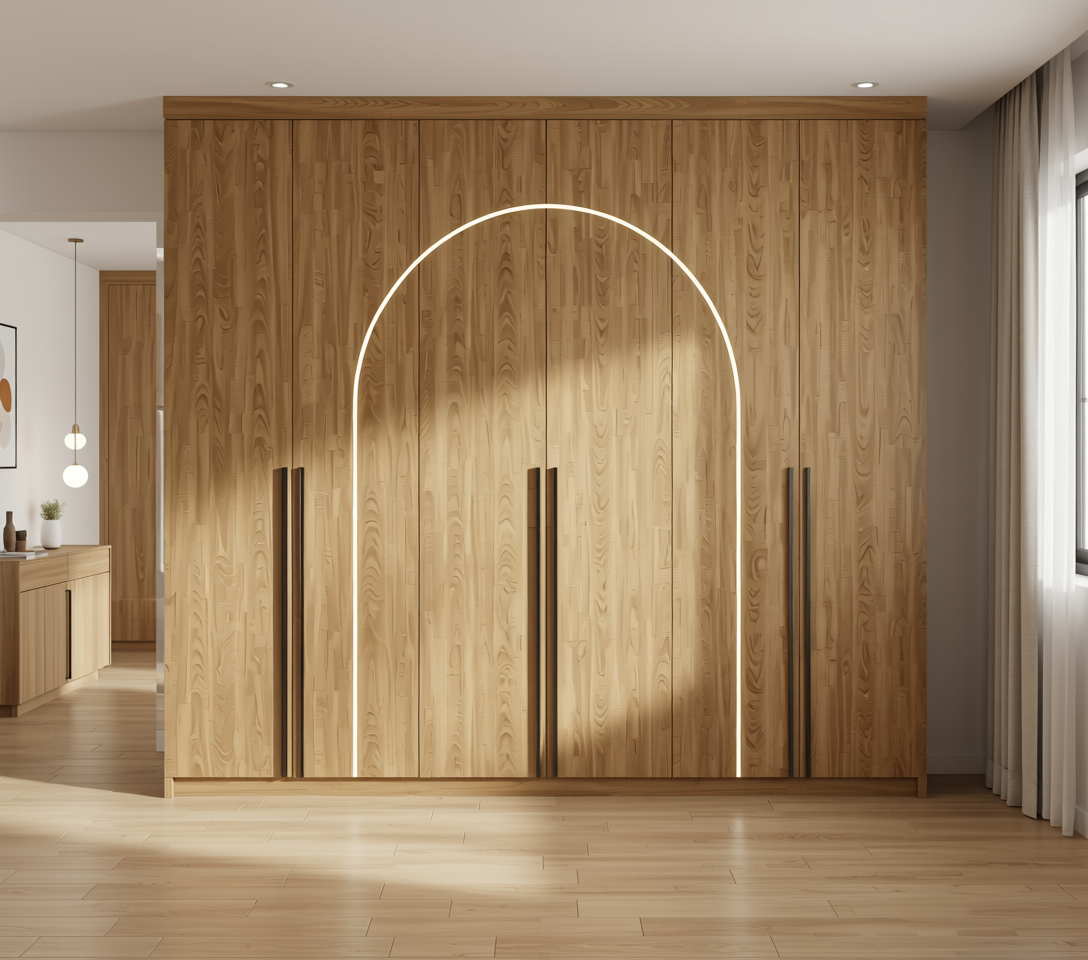 Brown laminate with a wood grain texture and vertical pattern.