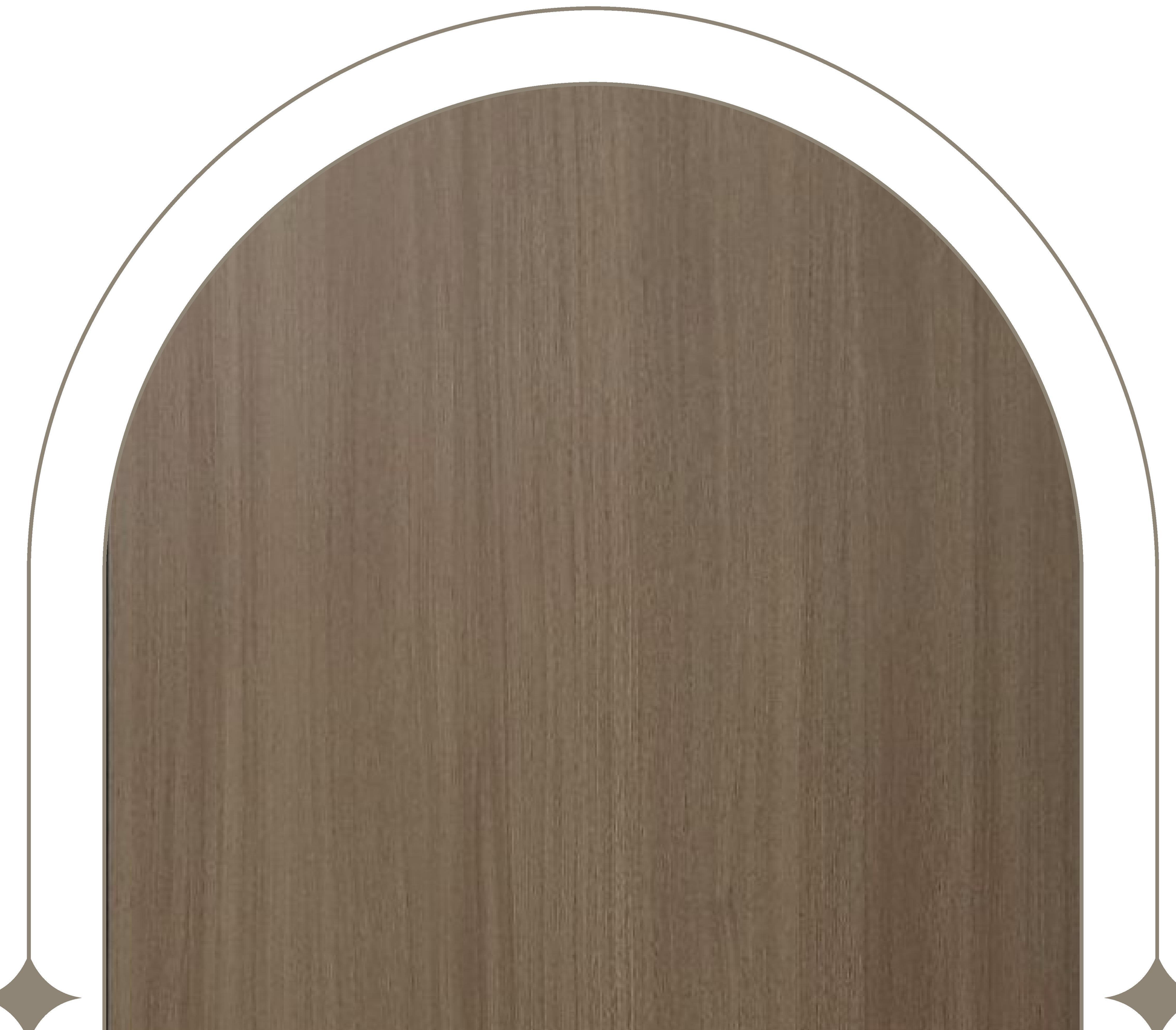 Brown laminate with wood grain texture and arched design on white background.