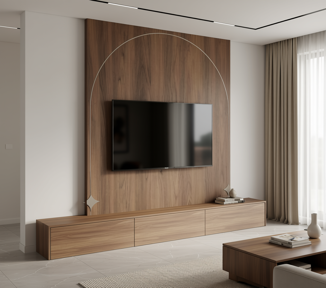 Brown laminate with wood grain texture and vertical grain direction.
