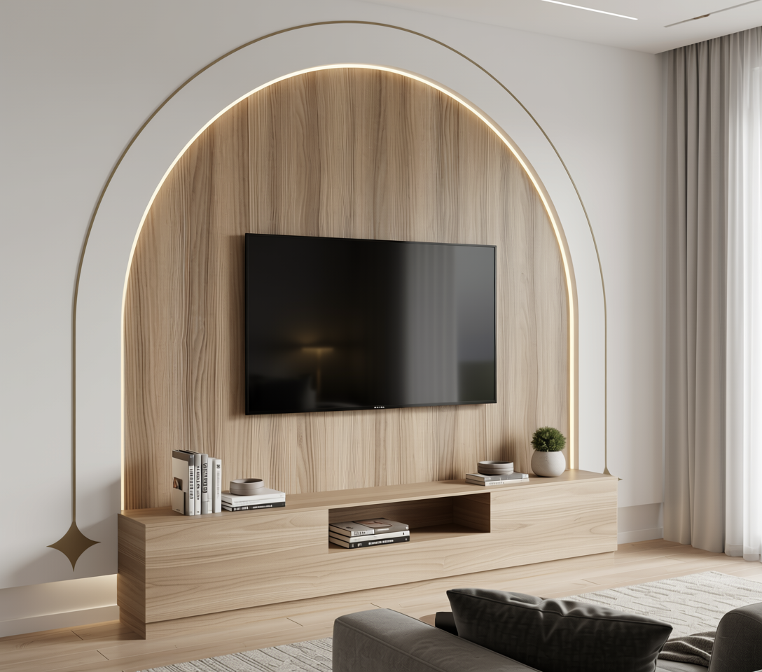 Beige wood grain laminate with textured finish and vertical grain direction.