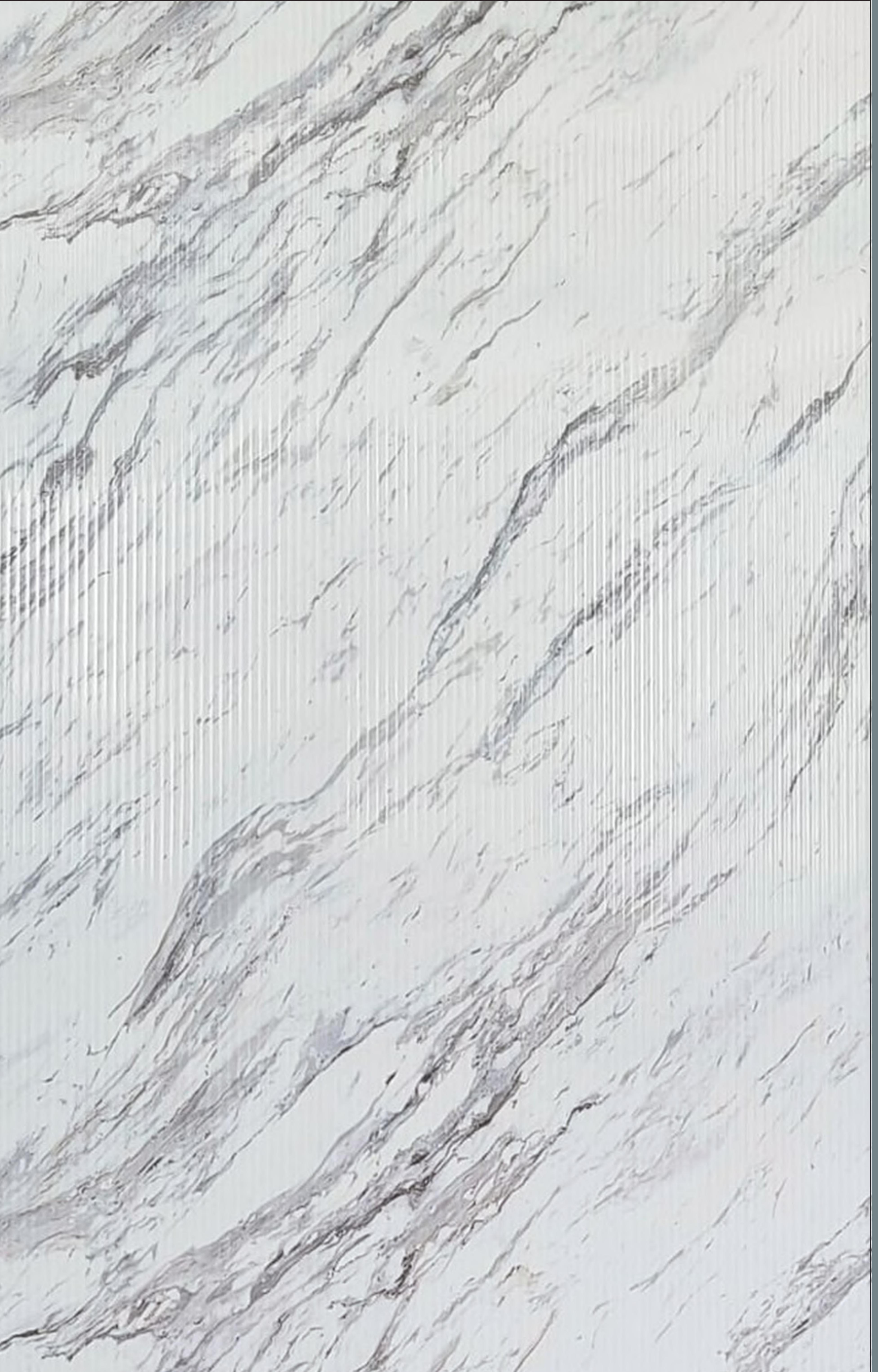White marble laminate with diagonal gray veining and glossy finish.