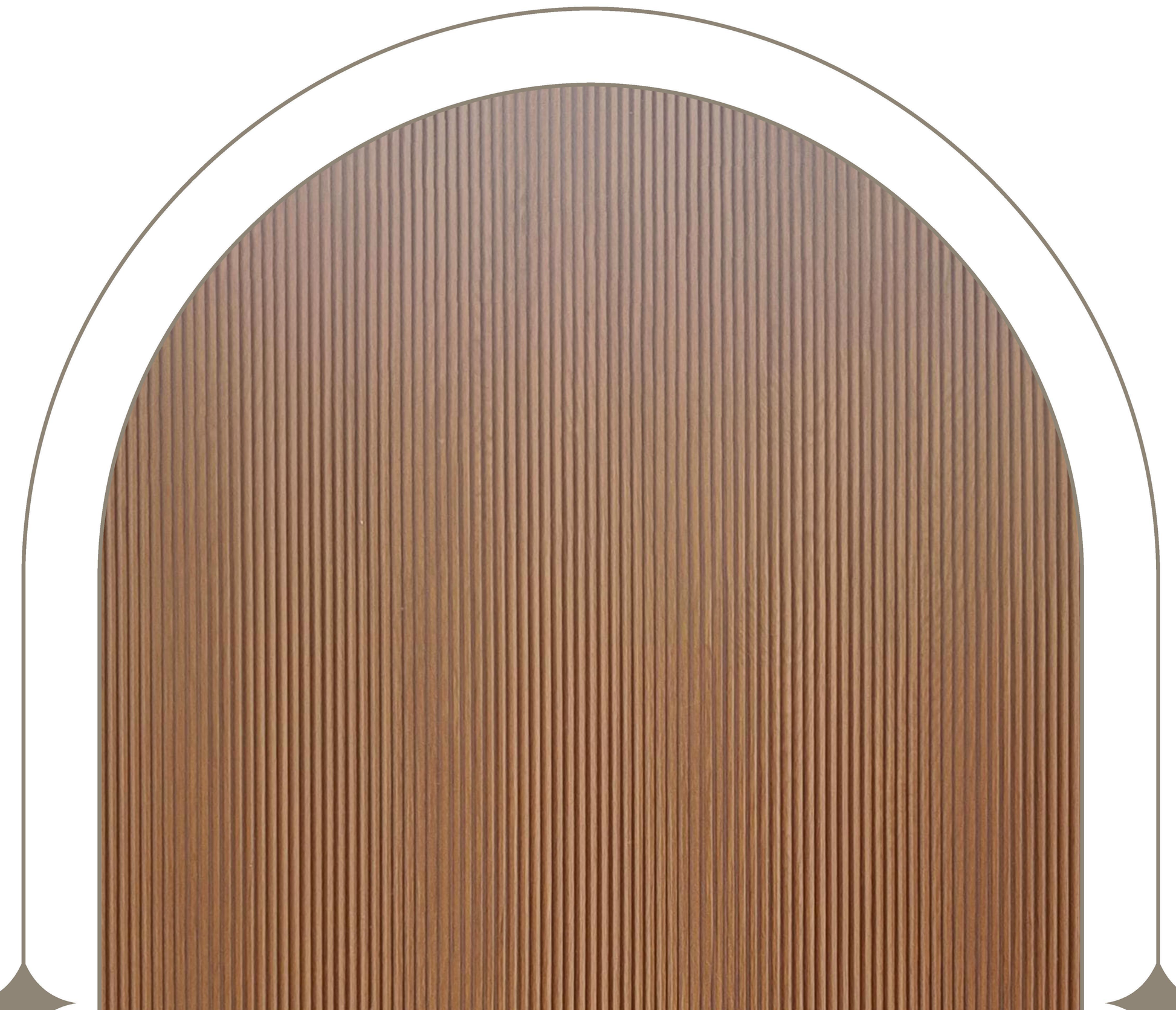 Brown laminate with vertical fluted texture and rounded edge on white background.