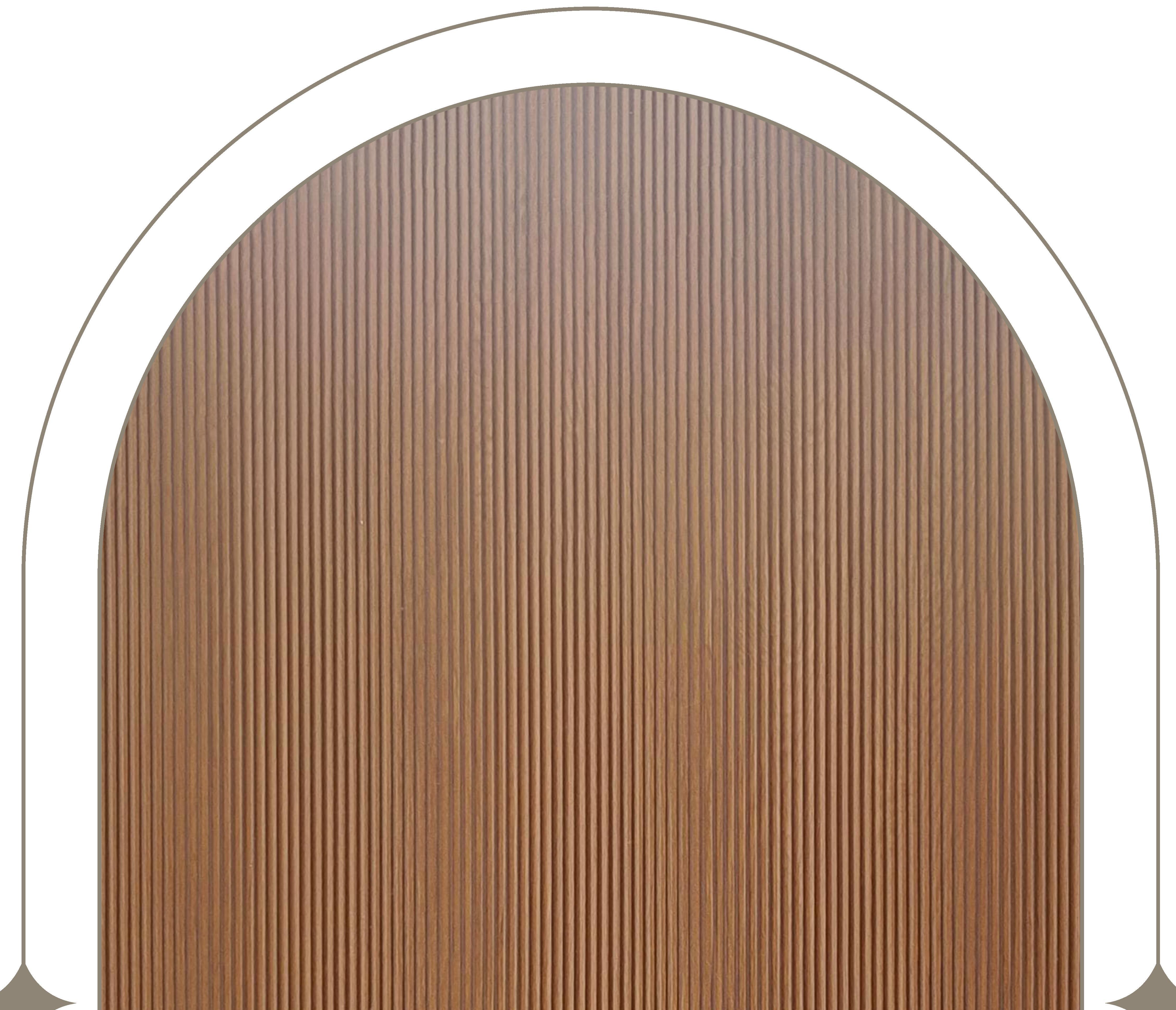 Brown laminate with vertical fluted texture and rounded edge on white background.