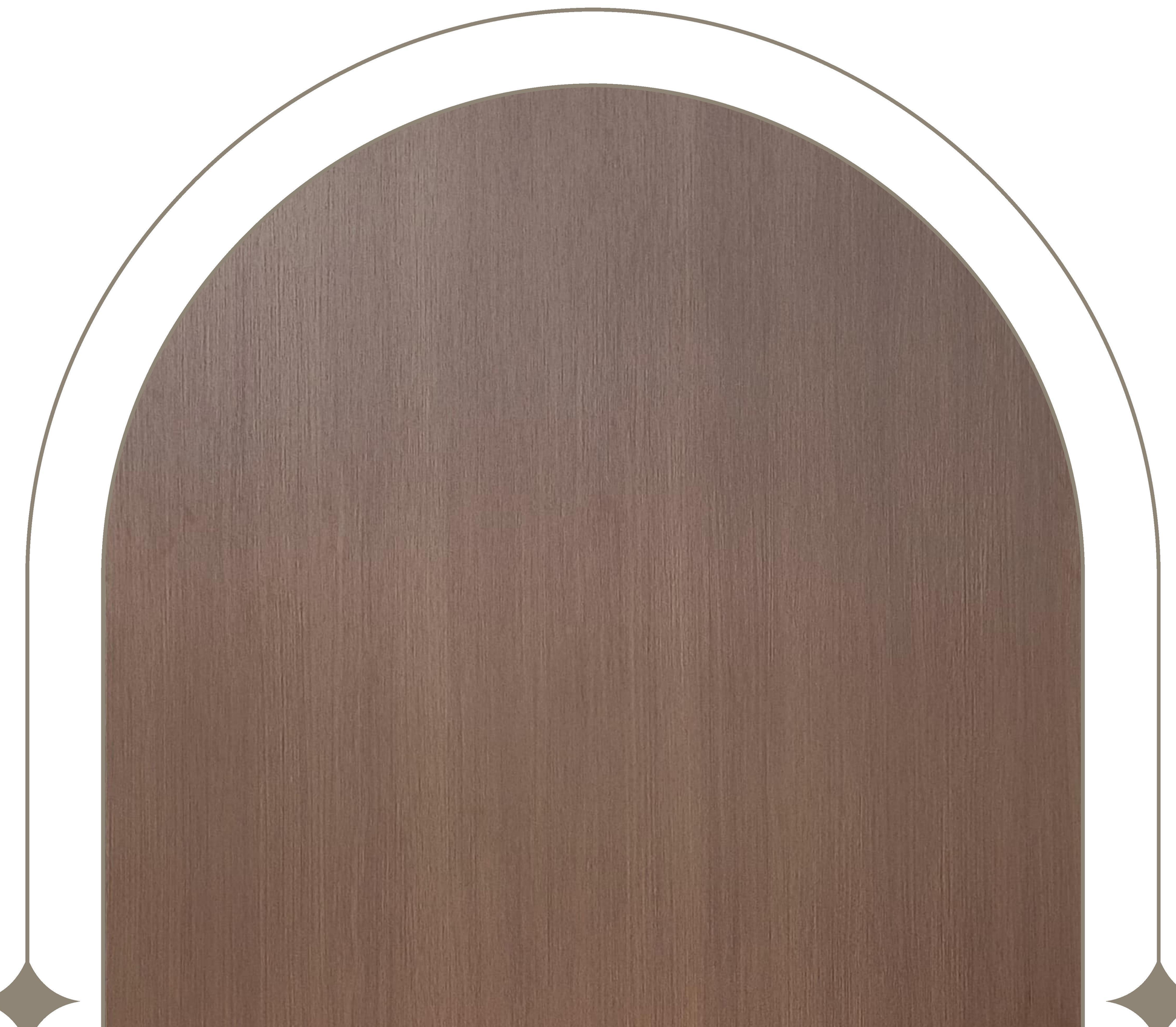 Brown wood laminate with vertical grain texture and arched design on white background.