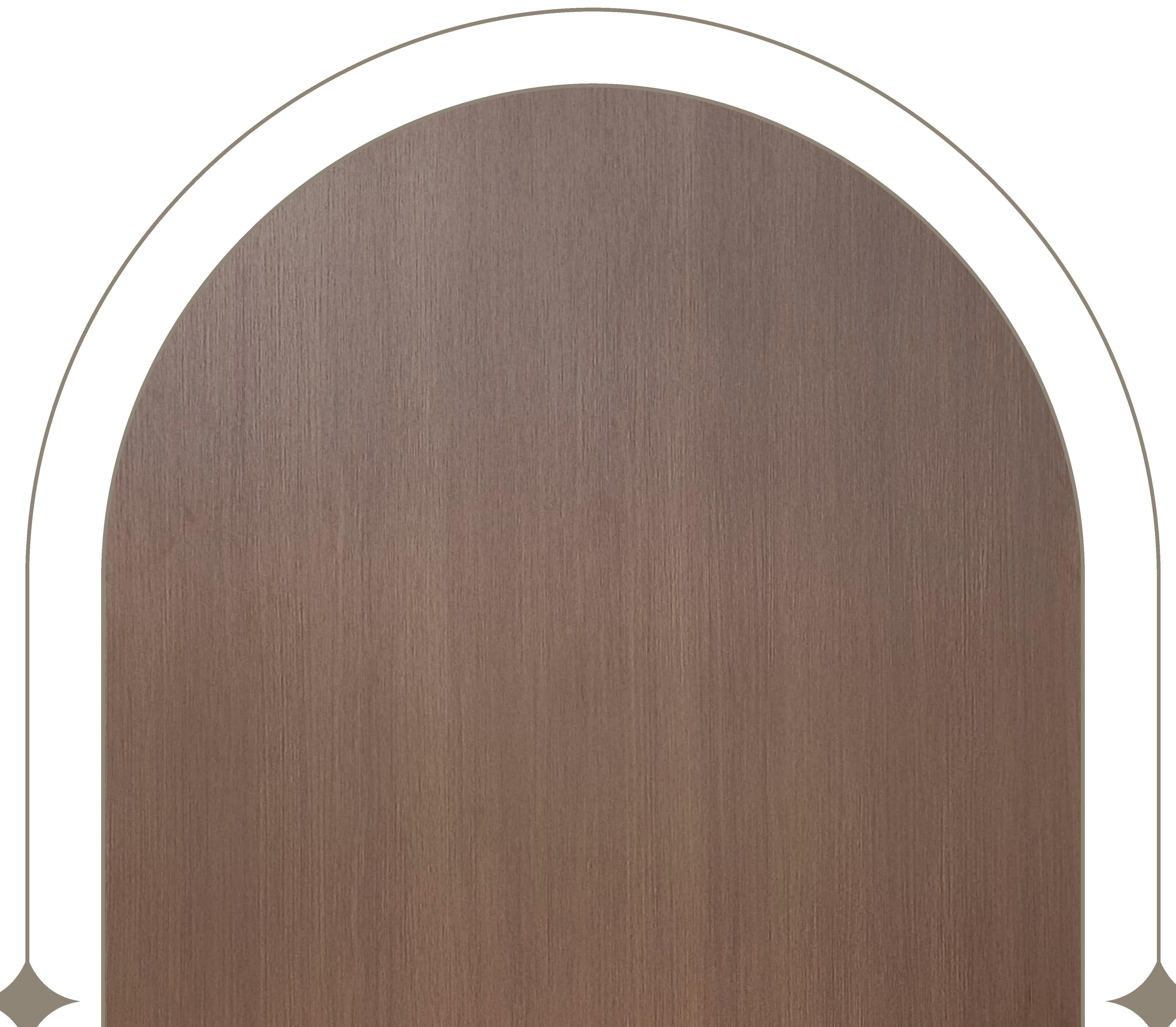Brown wood laminate with vertical grain texture and arched design on white background.