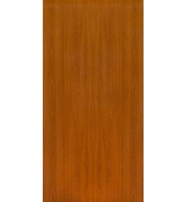 Brown wood grain decorative laminate with glossy finish and vertical wood pattern texture.