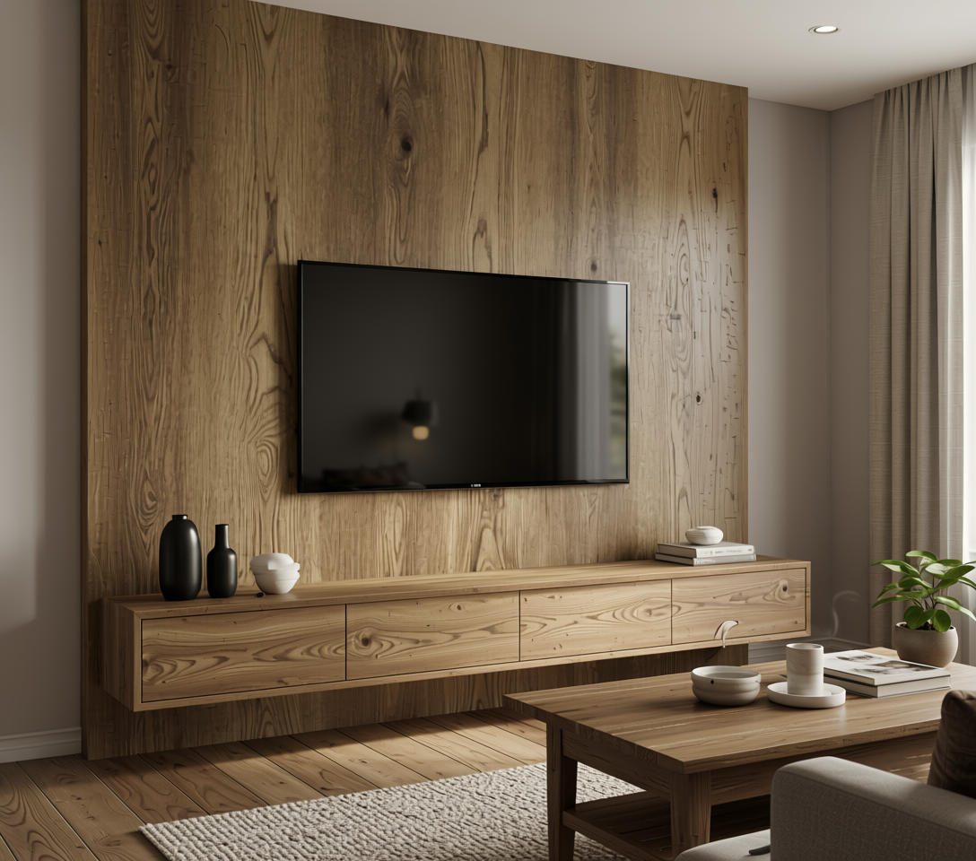 Brown wood laminate with textured finish and vertical grain pattern.