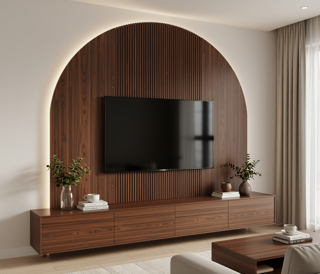Brown laminate with vertical fluted pattern and textured finish.