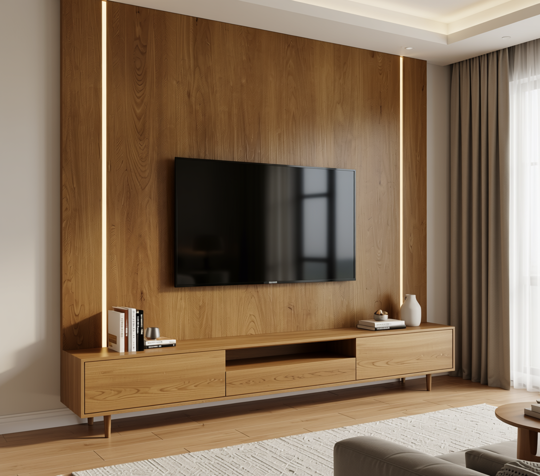 Brown wood laminate with textured finish and vertical grain pattern.
