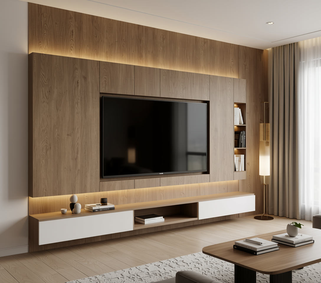 Brown laminate with wood grain texture and vertical grain direction.