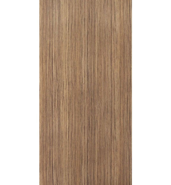 Brown wood grain decorative laminate with suede finish and vertical striped pattern, showing wood texture and subtle sheen.