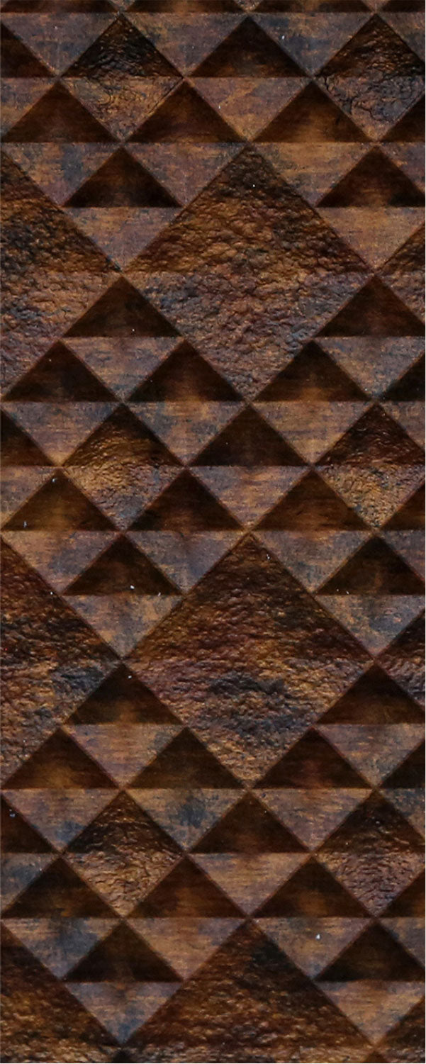 Brown wood louver panel with textured diamond pattern and visible wood grain.