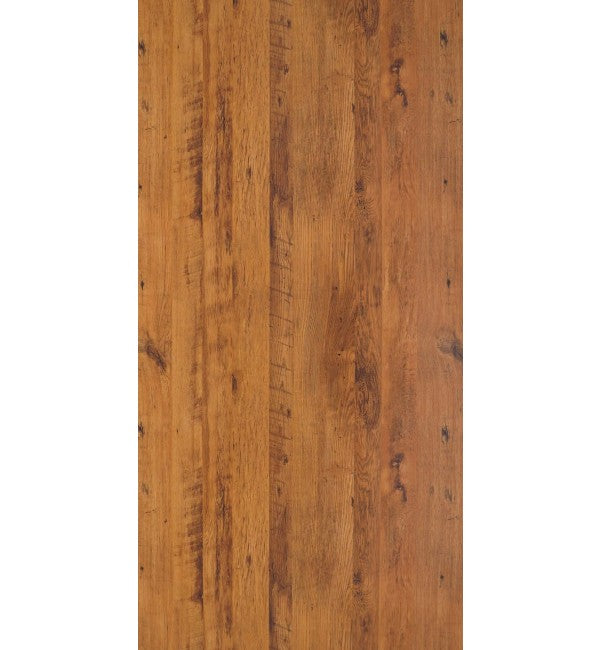 Brown wood grain decorative laminate with suede finish and dark specks, showing wood texture and grain pattern.