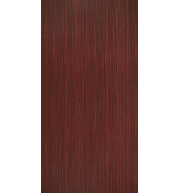 Brown wood grain decorative laminate with high gloss finish and vertical grain pattern.