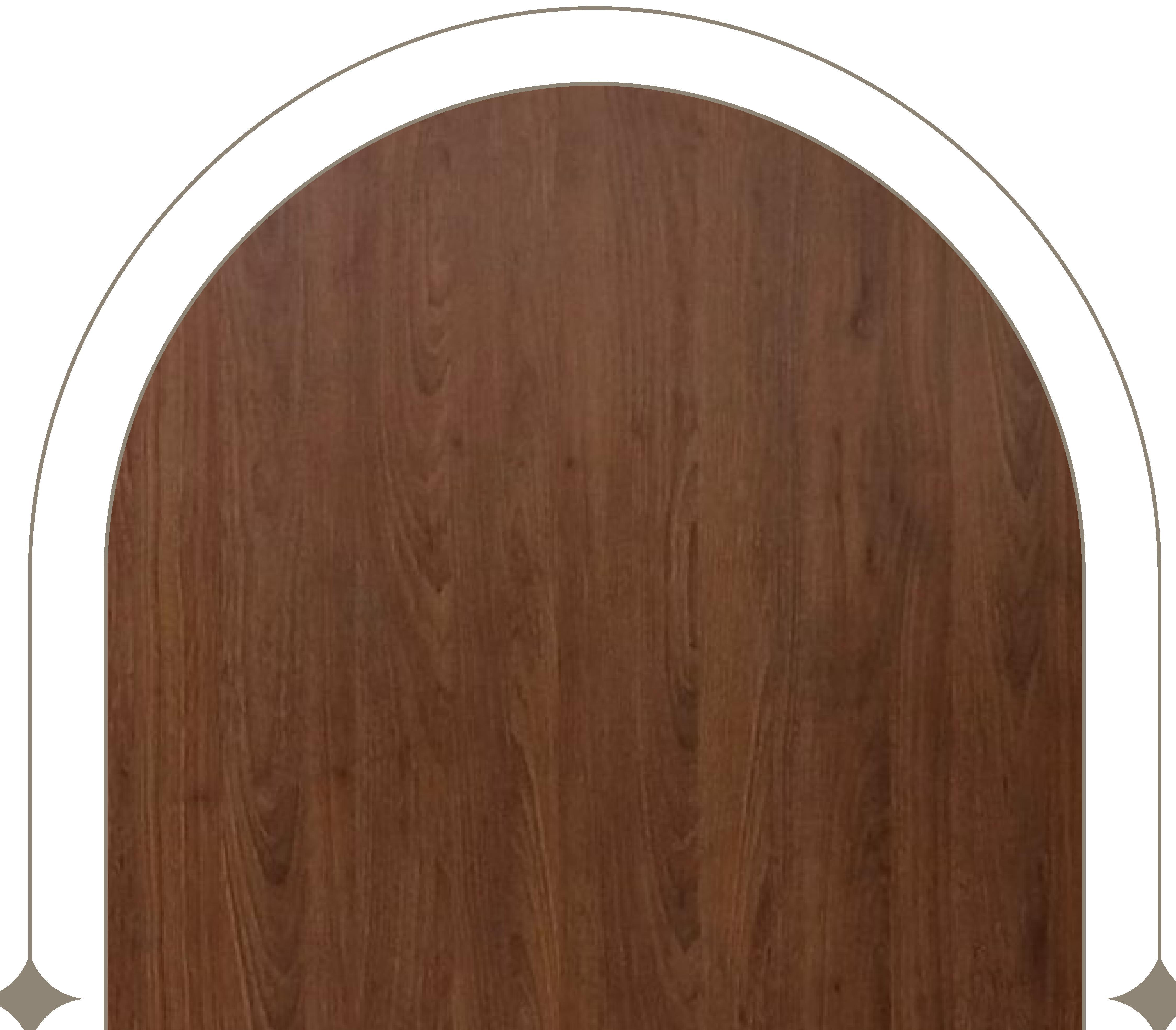 Brown laminate with wood grain texture and subtle sheen in an arched frame.