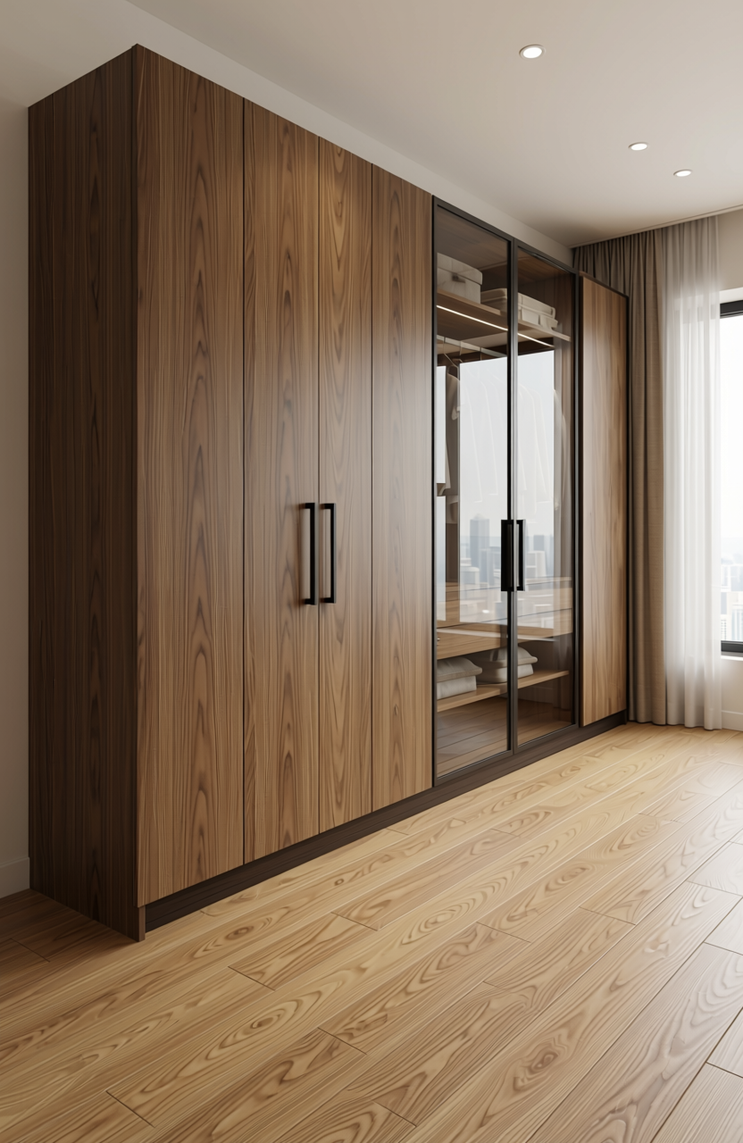 Brown laminate with diagonal wood grain pattern and glossy finish.