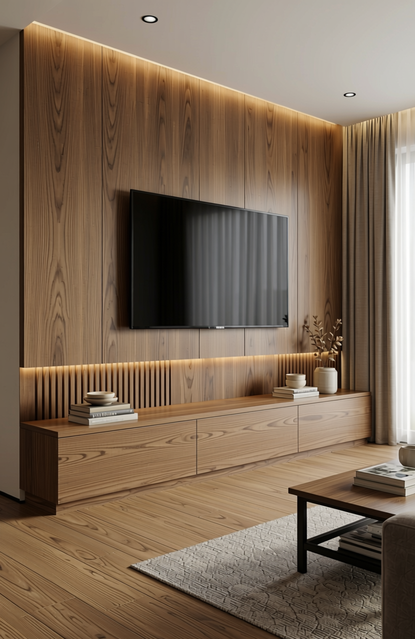 Brown laminate with diagonal wood grain pattern and glossy finish.